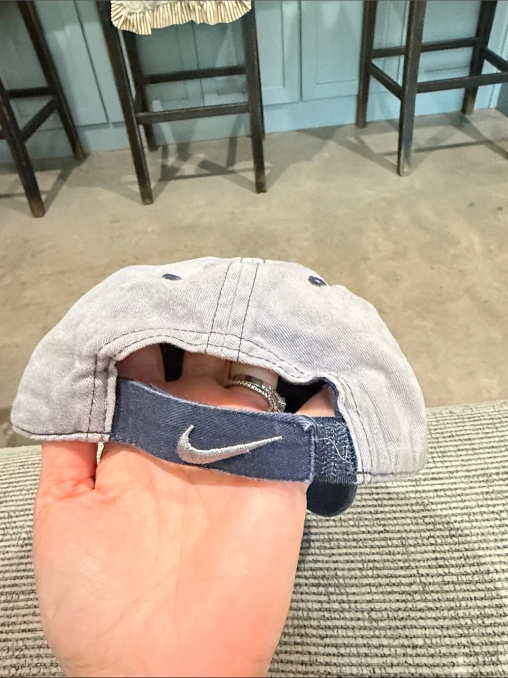 Nike Navy Light Gray Embroidered Swoosh Kids Baseball Toddler Cap Velcro Strap S